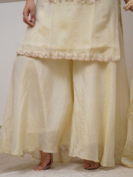 Women's Chiffon Embroidered Straight Top with Palazzos & Dupatta | 3 Piece