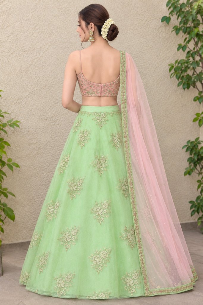 Pista Green Wedding & Party Designer Net Sequence Work Lehenga Choli