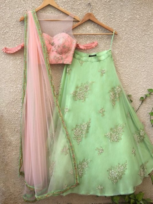 Pista Green Wedding & Party Designer Net Sequence Work Lehenga Choli