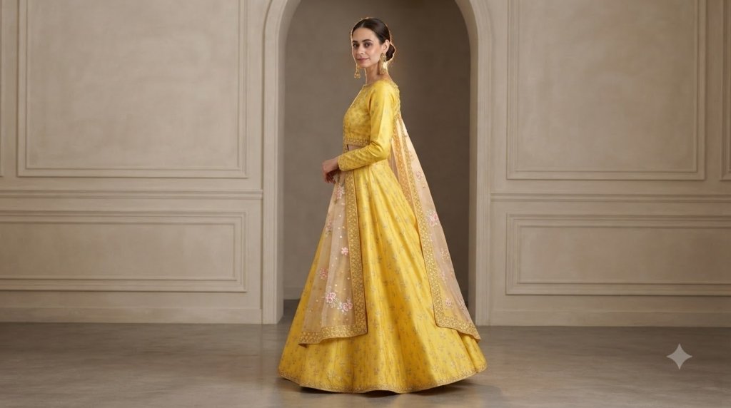 Haldi Rasam Lehenga Set With Zardosi Sequins Choli And Dupatta