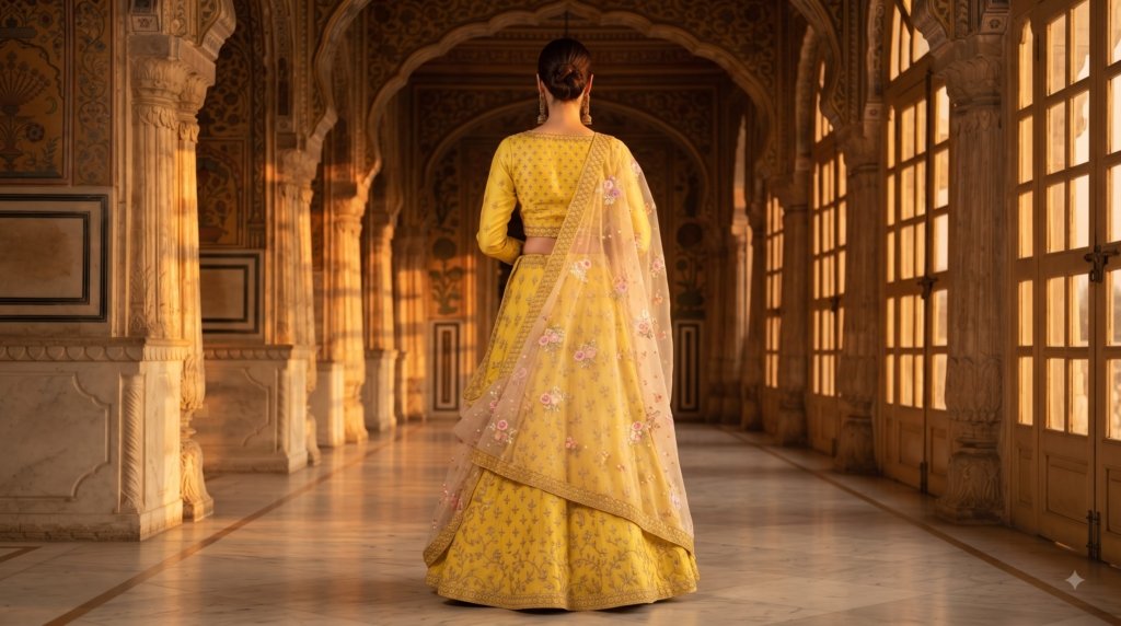 Haldi Rasam Lehenga Set With Zardosi Sequins Choli And Dupatta