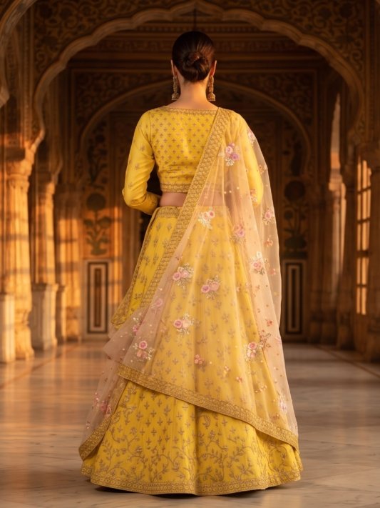 Haldi Rasam Lehenga Set With Zardosi Sequins Choli And Dupatta – view 11