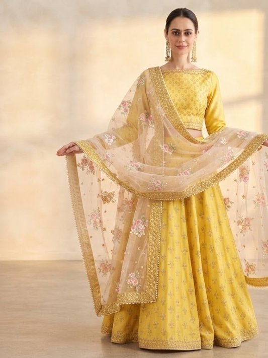 Haldi Rasam Lehenga Set With Zardosi Sequins Choli And Dupatta – view 8