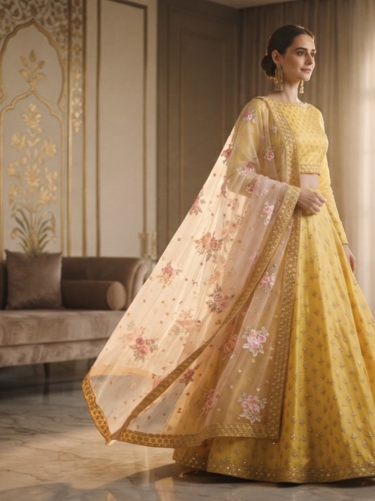Haldi Rasam Lehenga Set With Zardosi Sequins Choli And Dupatta – view 7