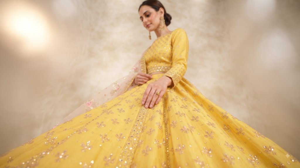 Haldi Rasam Lehenga Set With Zardosi Sequins Choli And Dupatta