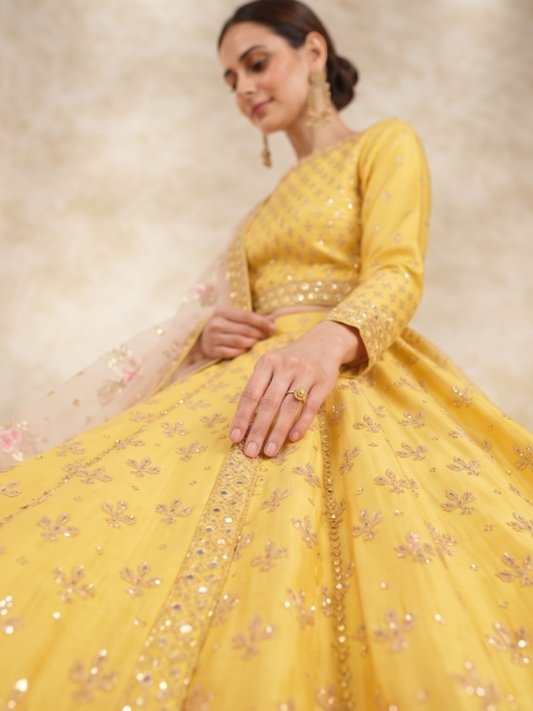 Haldi Rasam Lehenga Set With Zardosi Sequins Choli And Dupatta