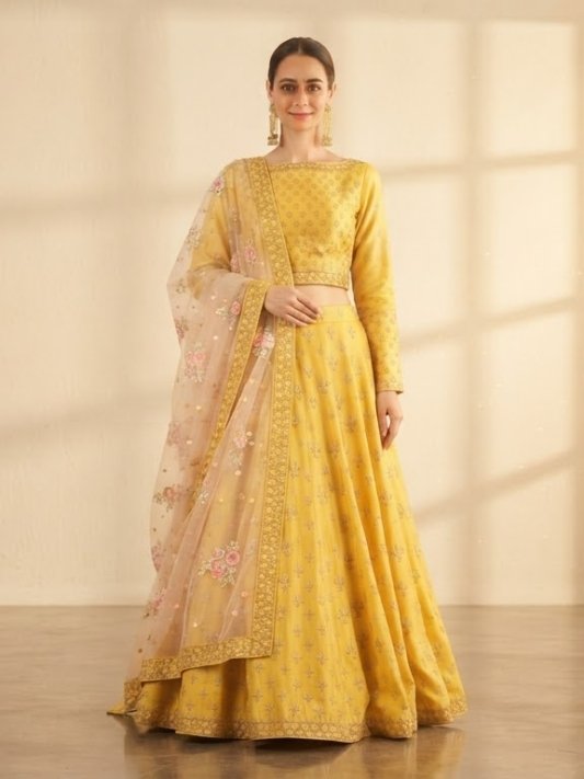 Haldi Rasam Lehenga Set With Zardosi Sequins Choli And Dupatta – view 10