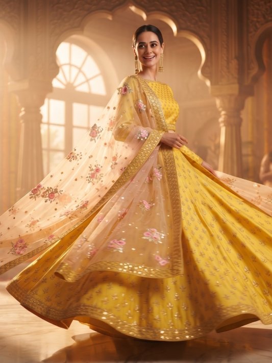 Haldi Rasam Lehenga Set With Zardosi Sequins Choli And Dupatta