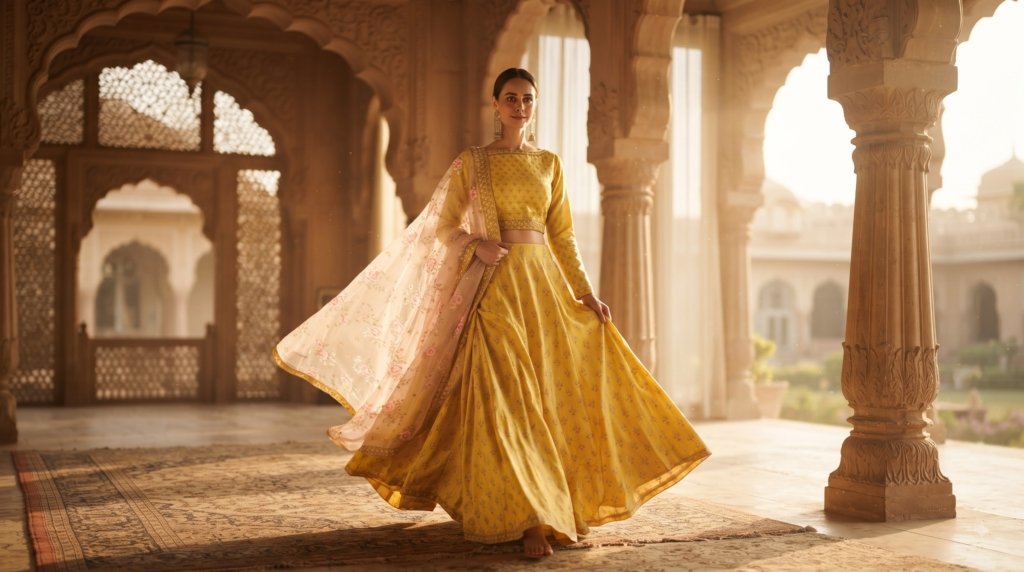 Haldi Rasam Lehenga Set With Zardosi Sequins Choli And Dupatta