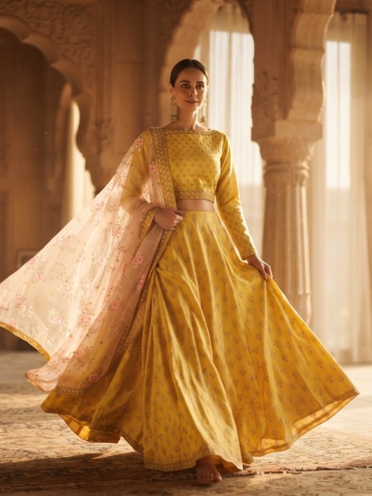 Haldi Rasam Lehenga Set With Zardosi Sequins Choli And Dupatta