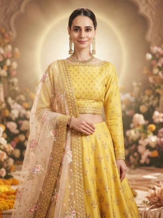Haldi Rasam Lehenga Set With Zardosi Sequins Choli And Dupatta
