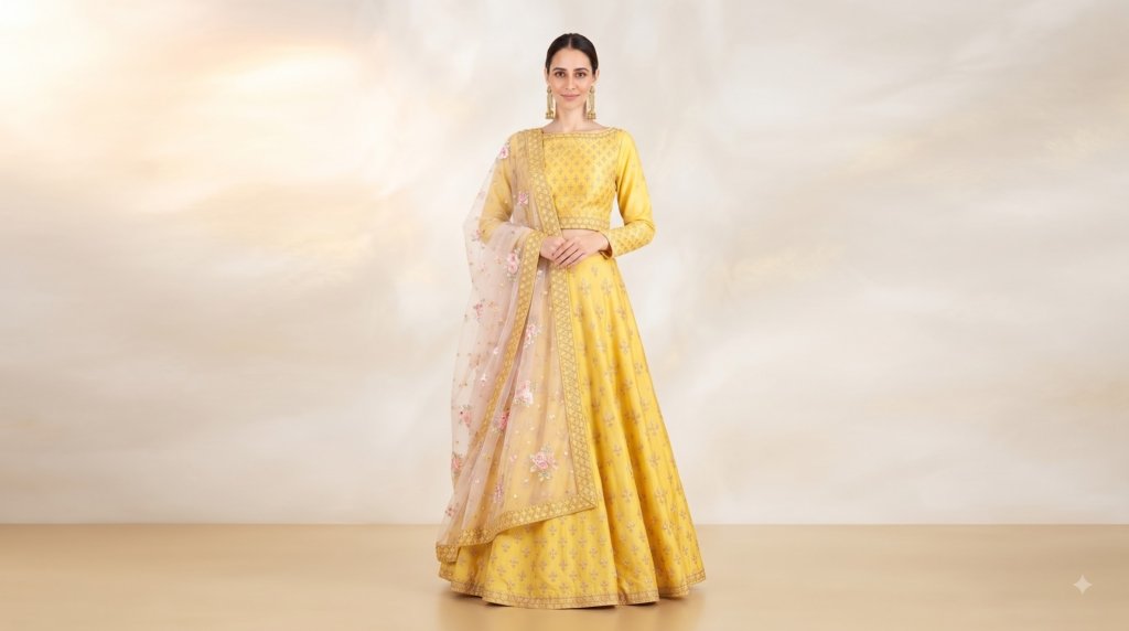 Haldi Rasam Lehenga Set With Zardosi Sequins Choli And Dupatta