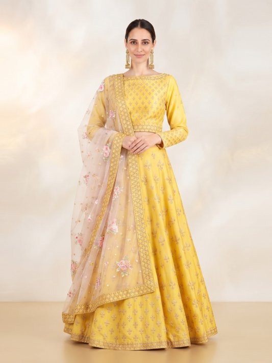 Haldi Rasam Lehenga Set With Zardosi Sequins Choli And Dupatta – view 9