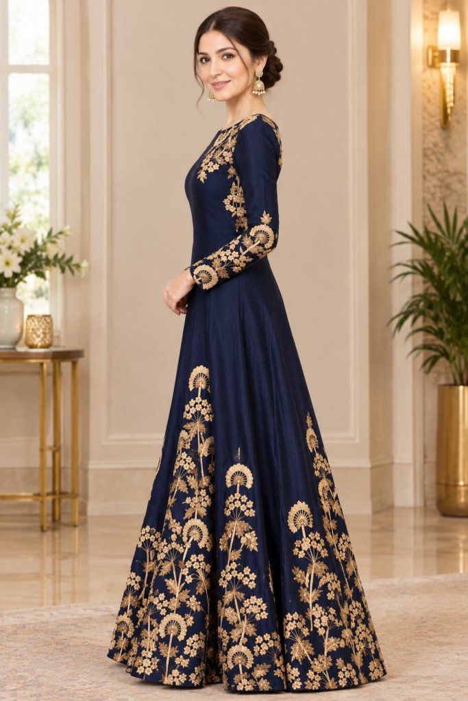 Navy Blue Art Silk Anarkali Suit