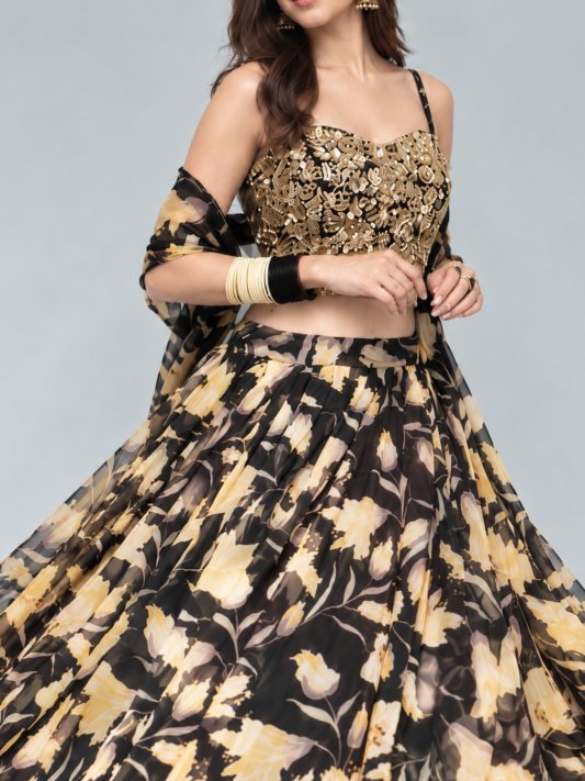 Premium Party Wear Black Lengha choli