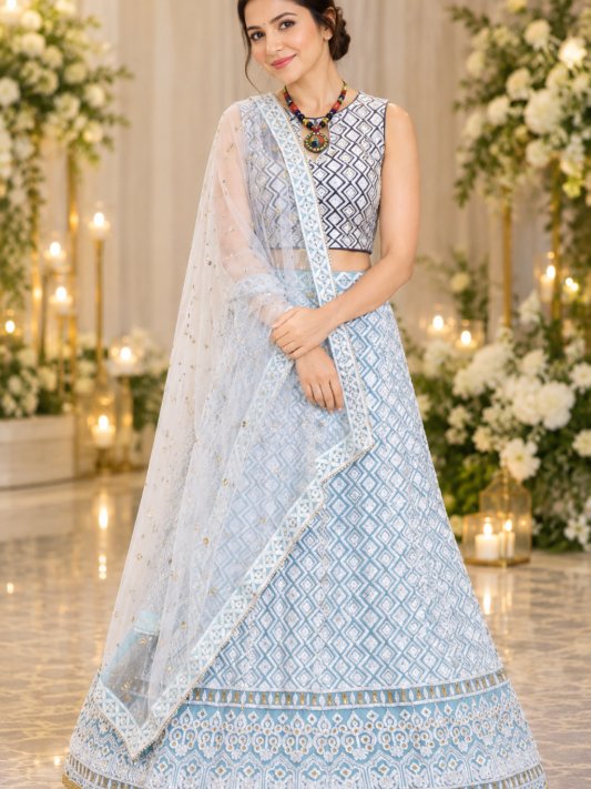 Premium Blue Designer Lehenga Choli Elegant Dupatta for Wedding & Party Wear
