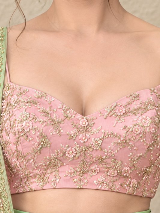 Pista Green Wedding & Party Designer Net Sequence Work Lehenga Choli