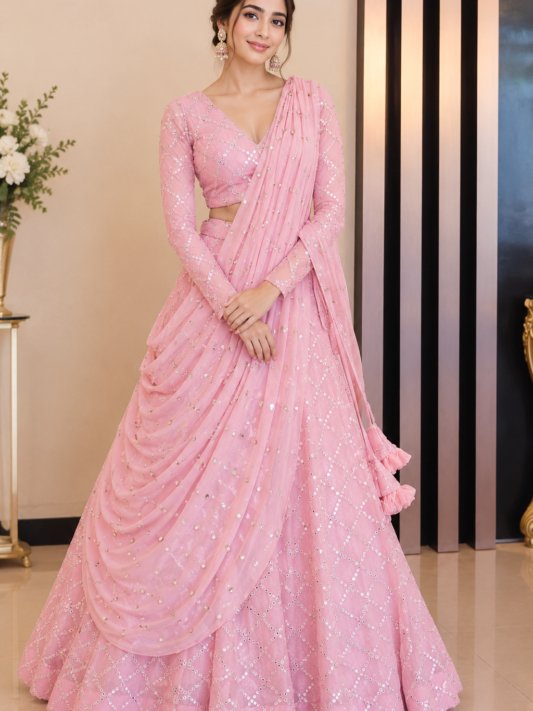 Pink Designer Lehenga Saree – A Perfect Blend of Grace & Glamour