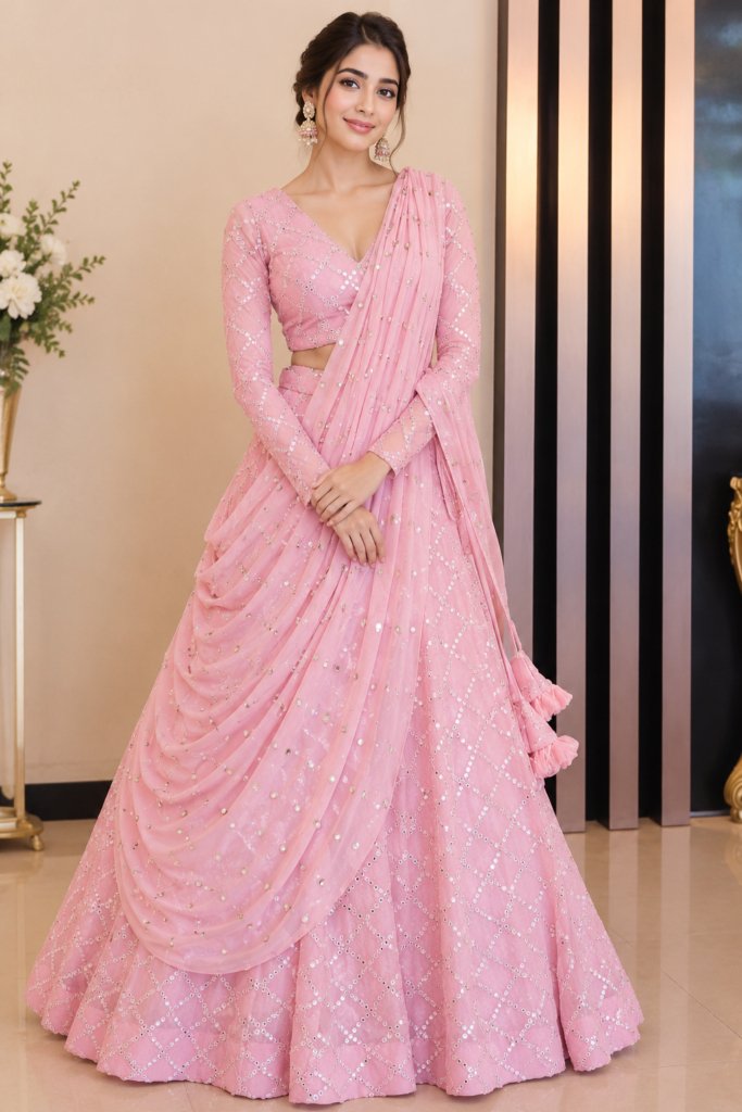 Pink Designer Lehenga Saree – A Perfect Blend of Grace & Glamour