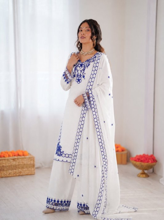 Chanderi Embroidered Farshi Salwar Suit with Dupatta for Festive Formal Casual Wear