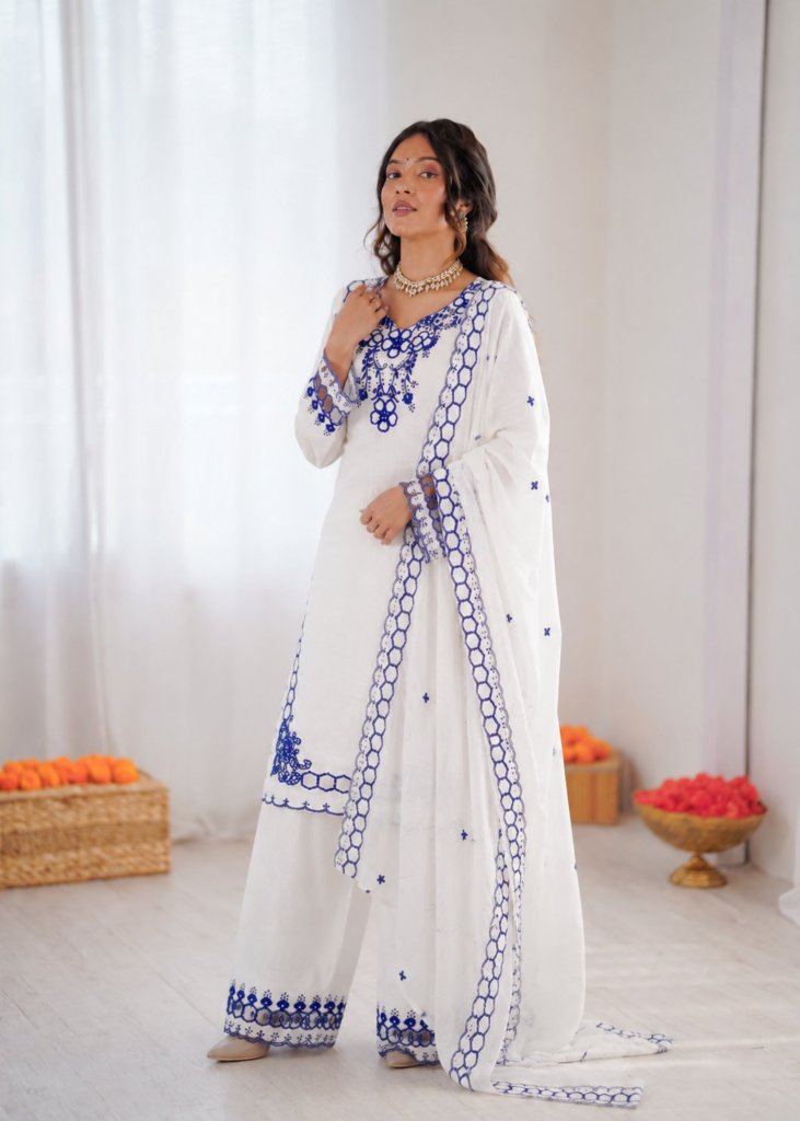 Chanderi Embroidered Farshi Salwar Suit with Dupatta for Festive Formal Casual Wear