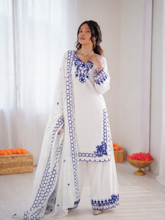 Chanderi Embroidered Farshi Salwar Suit with Dupatta for Festive Formal Casual Wear