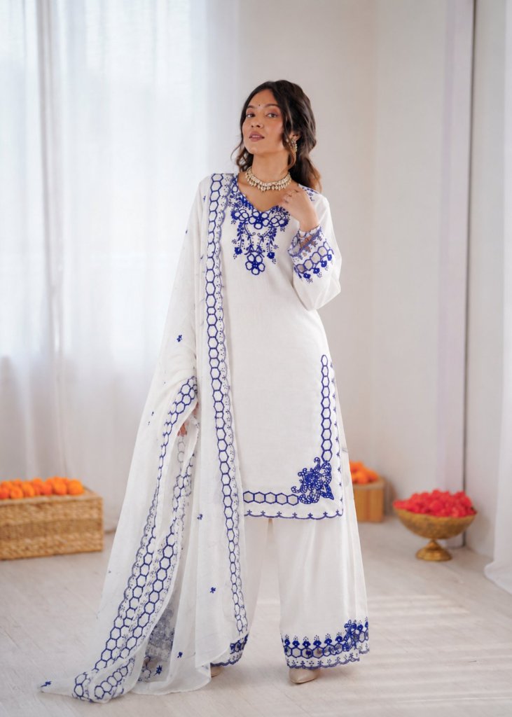 Chanderi Embroidered Farshi Salwar Suit with Dupatta for Festive Formal Casual Wear