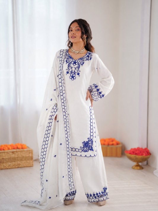 Chanderi Embroidered Farshi Salwar Suit with Dupatta for Festive Formal Casual Wear