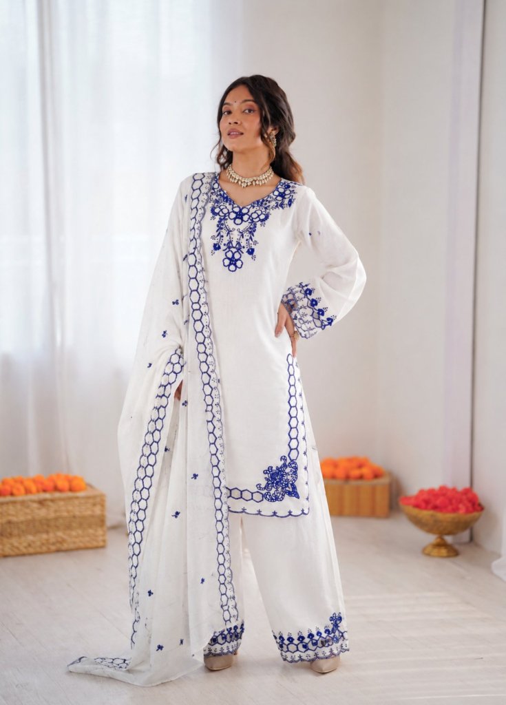Chanderi Embroidered Farshi Salwar Suit with Dupatta for Festive Formal Casual Wear