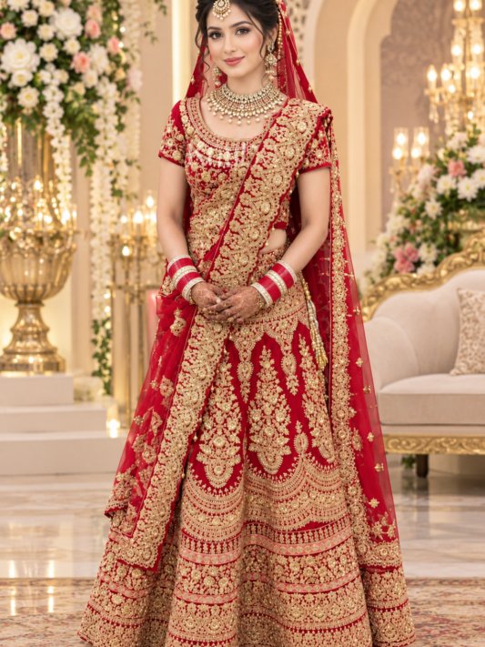 Stylish Red Colour Bridal Lehenga