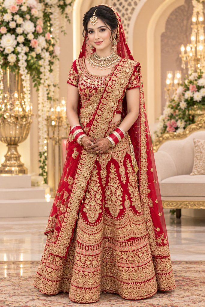 Stylish Red Colour Bridal Lehenga