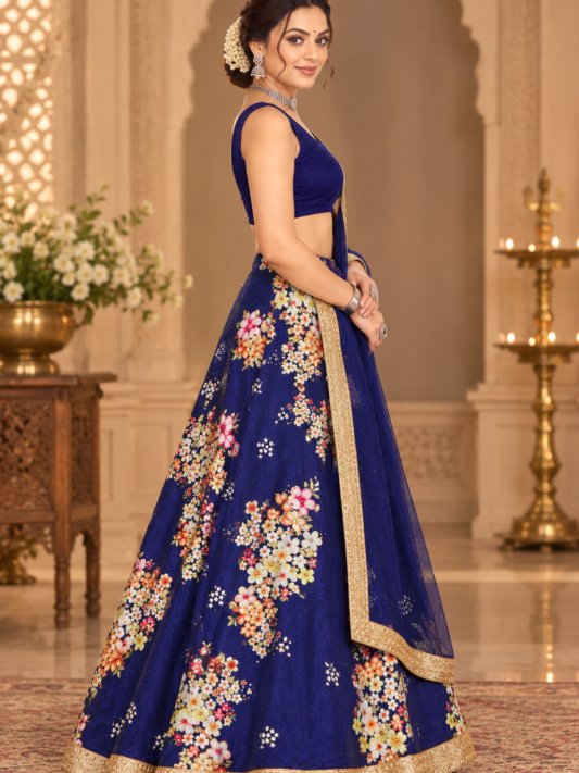 Graceful Navy Blue Zari Work Banglory Silk Bridal Lehenga Choli