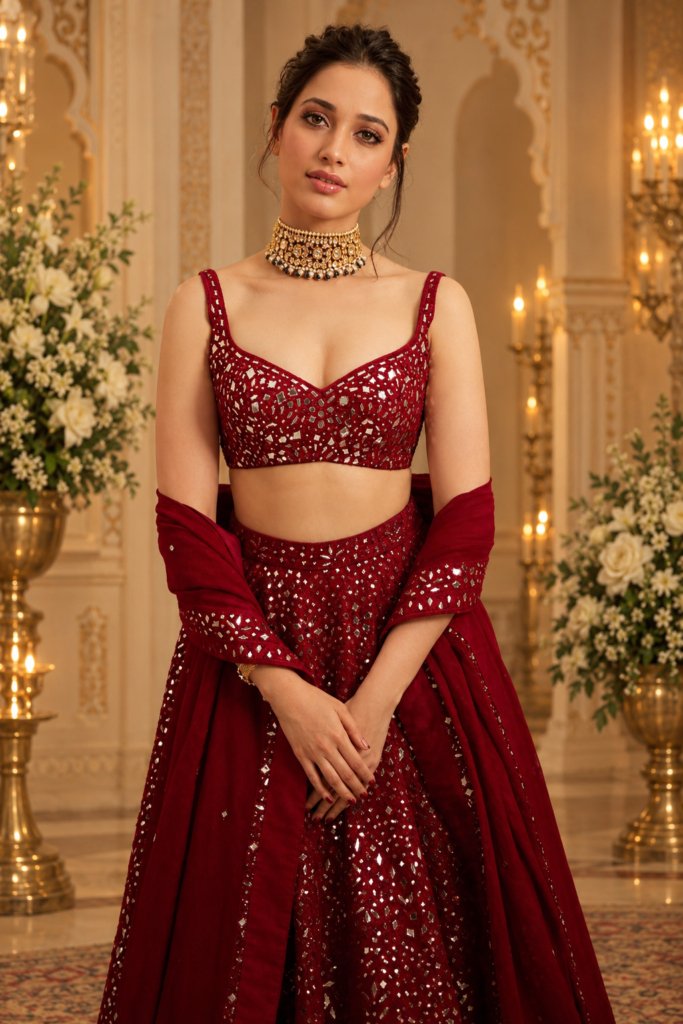 Tamannaah Bhatia Designer Lehenga With Mirror Work