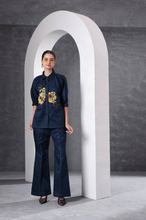 Soft Denim Co-Ord Set With Elegant Floral Embroidery – view 9