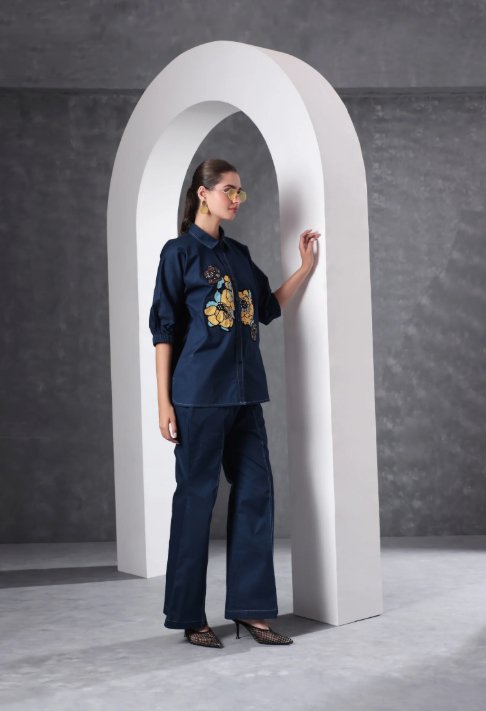 Soft Denim Co-Ord Set With Elegant Floral Embroidery – view 6
