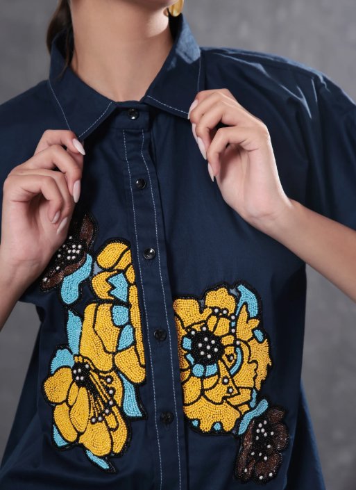 Soft Denim Co-Ord Set With Elegant Floral Embroidery