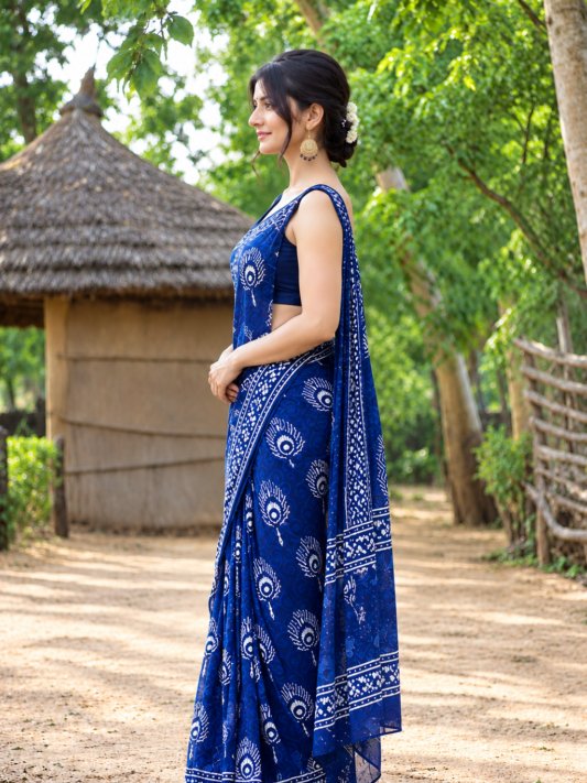 Premium Peacock Peach Design Saree