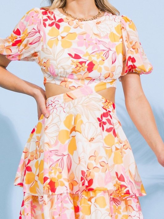 MAGICAL FLORALS WOVEN MINI DRESS