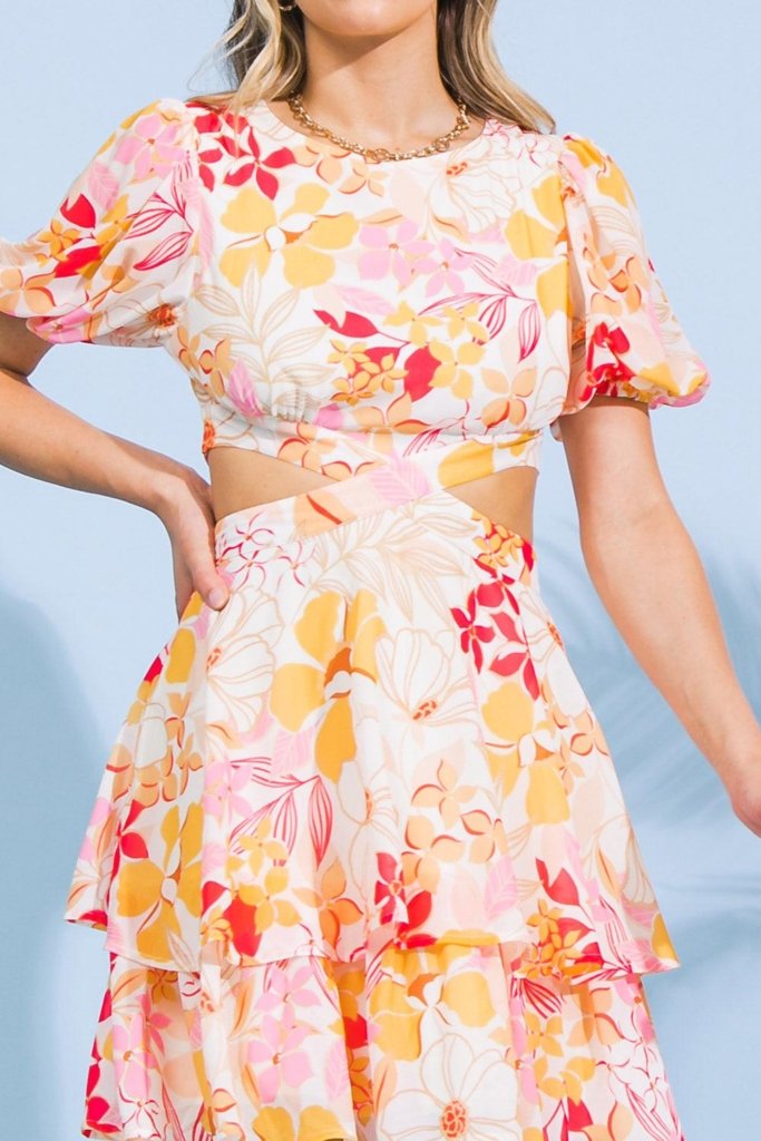 MAGICAL FLORALS WOVEN MINI DRESS