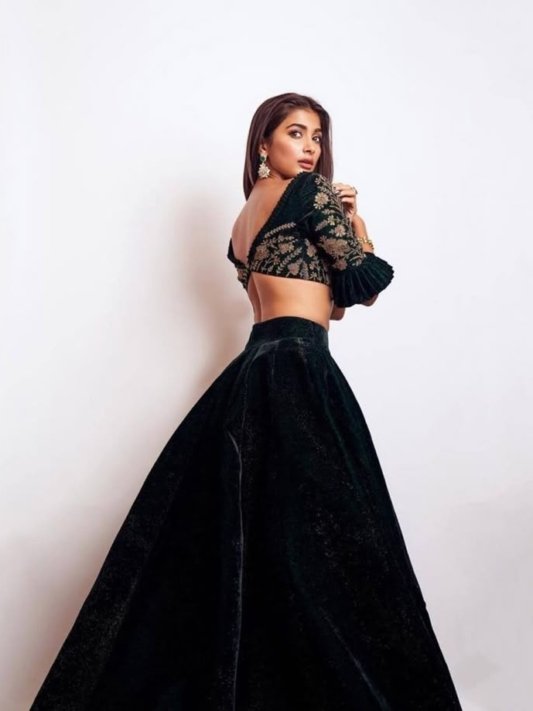 Pooja Hegde Collection Velvet Lehenga