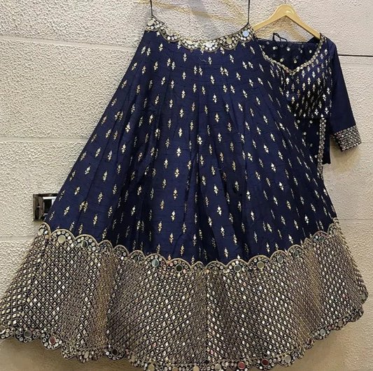 Navy Blue & Gold-Toned Embroidered Semi-Stitched Lehenga & Unstitched Blouse With Dupatta – view 11