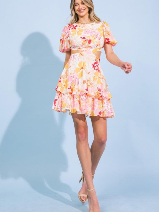 MAGICAL FLORALS WOVEN MINI DRESS