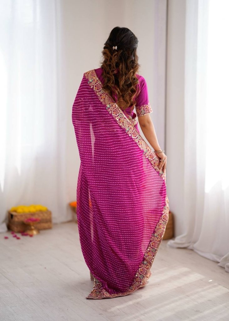 Wedding For Bandhani Embroidered Print Saree with Blouse