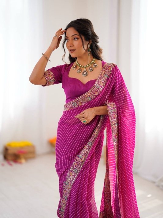 Wedding For Bandhani Embroidered Print Saree with Blouse