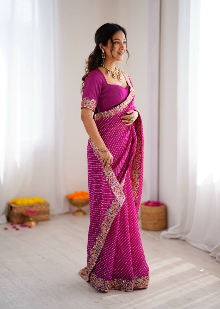 Wedding For Bandhani Embroidered Print Saree with Blouse