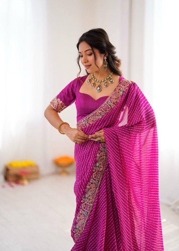Wedding For Bandhani Embroidered Print Saree with Blouse