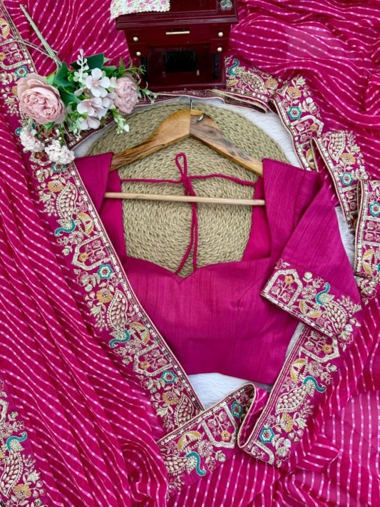 Wedding For Bandhani Embroidered Print Saree with Blouse – view 15