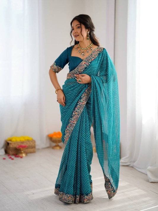 Wedding For Bandhani Embroidered Print Saree with Blouse – view 11