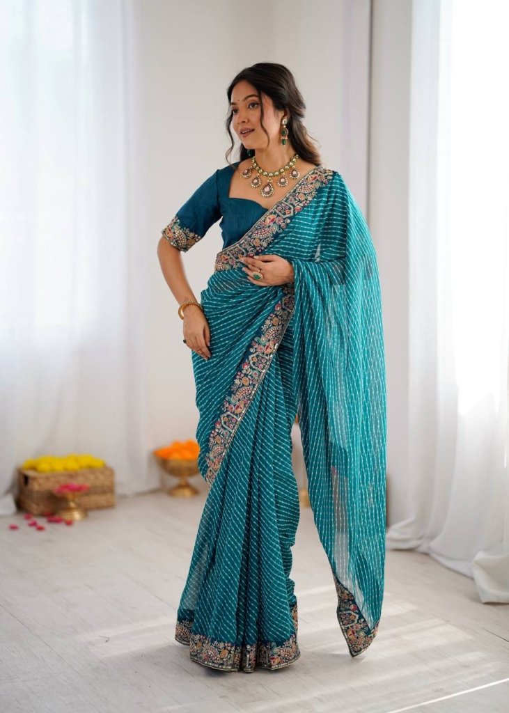 Wedding For Bandhani Embroidered Print Saree with Blouse