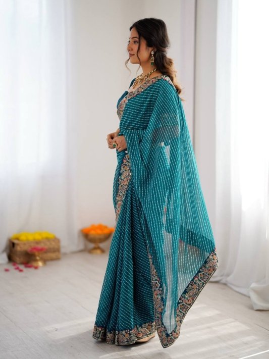 Wedding For Bandhani Embroidered Print Saree with Blouse – view 9